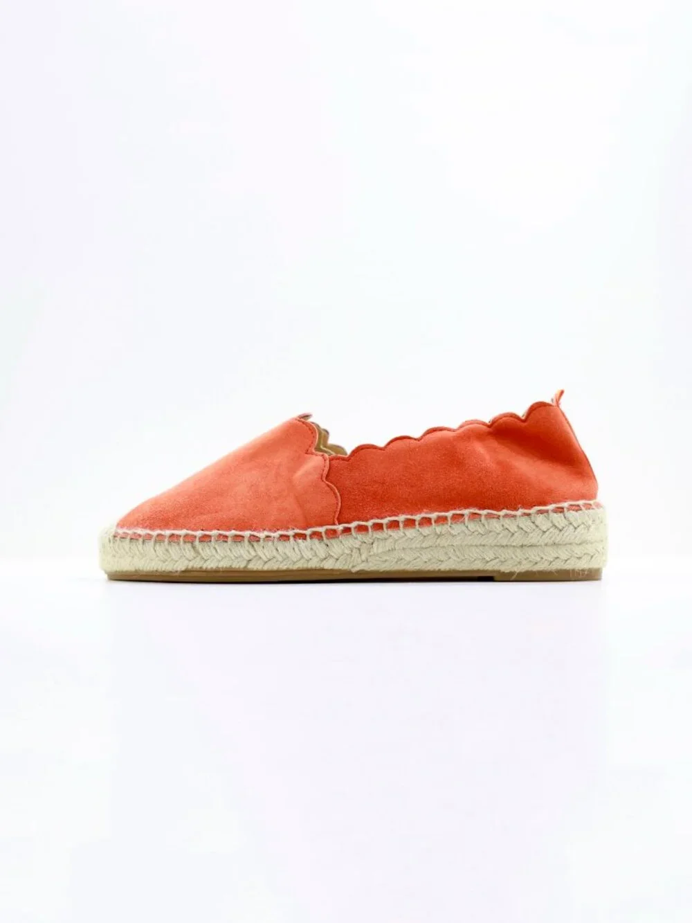Carmen Saiz Burnt Orange Suede Scalloped Flat Espadrilles - 6.5/EU 37